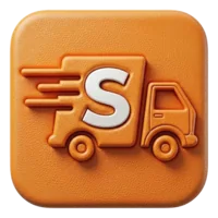 橘色圓角方形圖示，浮雕貨車圖案與白色 S 字